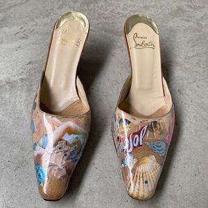 Rare Vintage 1999 Christian Louboutin Trash Collage Mules Kitten Heels 39 Italy